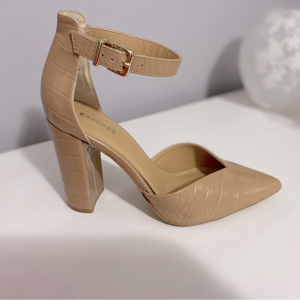 Express, beige heels with ankle strap